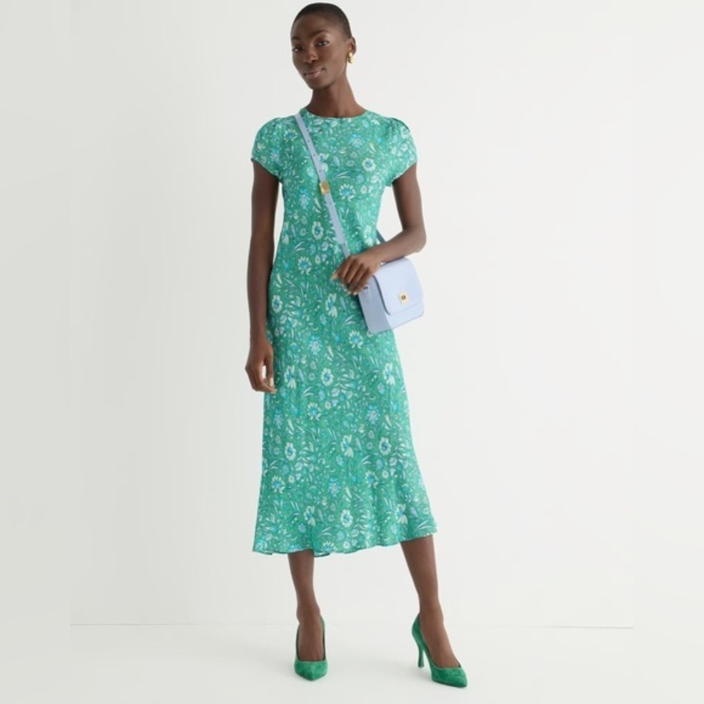 NWT J. Crew Short-sleeve Gwyneth cupro-blend slip dress in marigold blooms